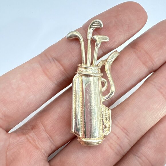 VTG Solid Sterling Silver 925 Golf Club Bag Pin Brooch Size 2" Length - Picture 7 of 11
